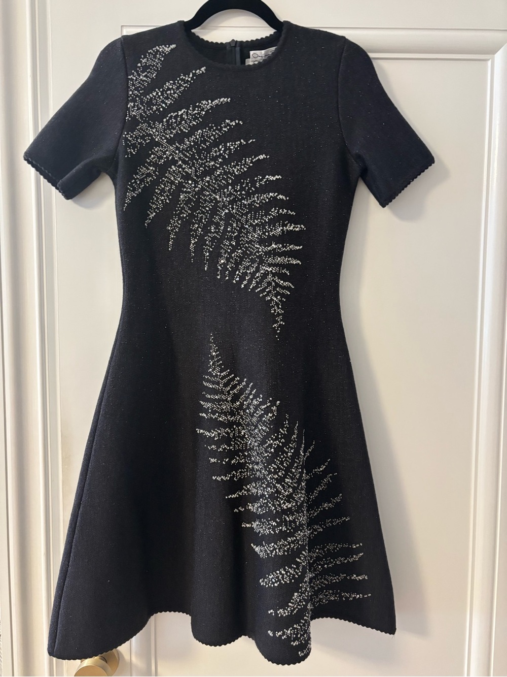 Oscar de la Renta Black Knit Dress with Silver Fern Sparkle